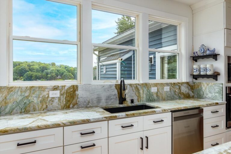 Smith Mountain Lake Home Remodel - Kitchen Remodel with sink and granite backsplash